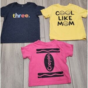Graphic Tees Kids Toddler Size 3T Funny Tshirts (Lot Of 3) Three Mom Pink Crayon